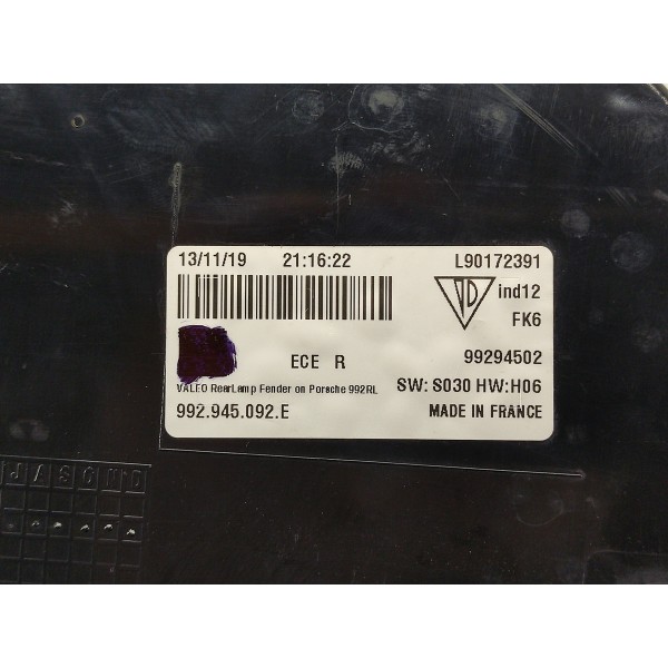 Lanterna Traseira Direita Porsche 911 Carrera 2021 Direito Preto