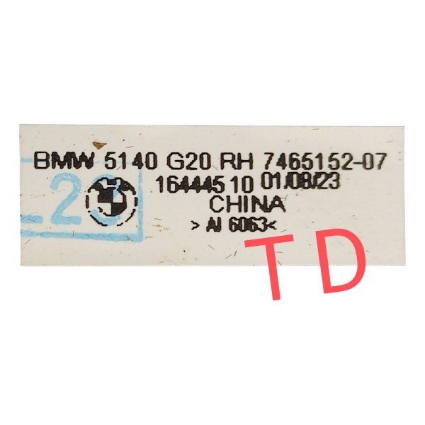 Pestana Vidro Porta T.d Bmw G20 320i 2024 746515207 Preto