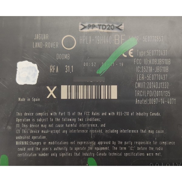 Modulo Keyless Velar 2.0 P300 2020 Hpla19h440bf