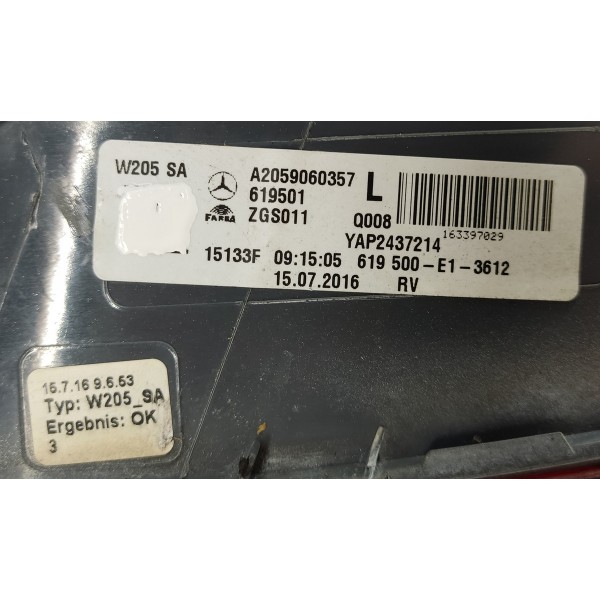 Lanterna T.e Mercedes C180 1.6 2017 A2059060357 Original Esquerdo/motorista Vermelho