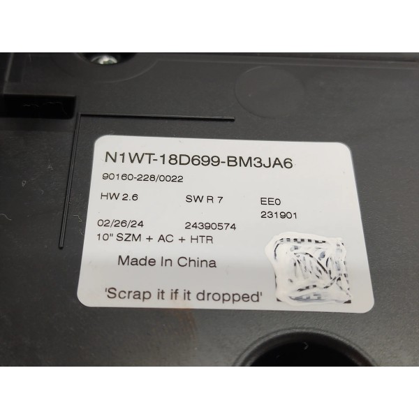 Tela Multimidia Ford Ranger 3.0 V6 2025 Xls N1wt18d699 Preto